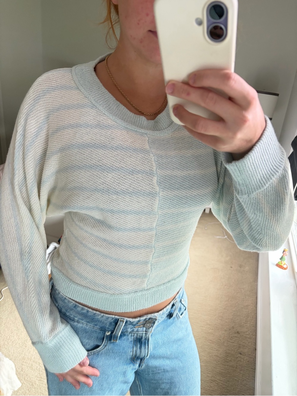 Vintage Havana Mint and Cream Striped Crewneck Sweater
